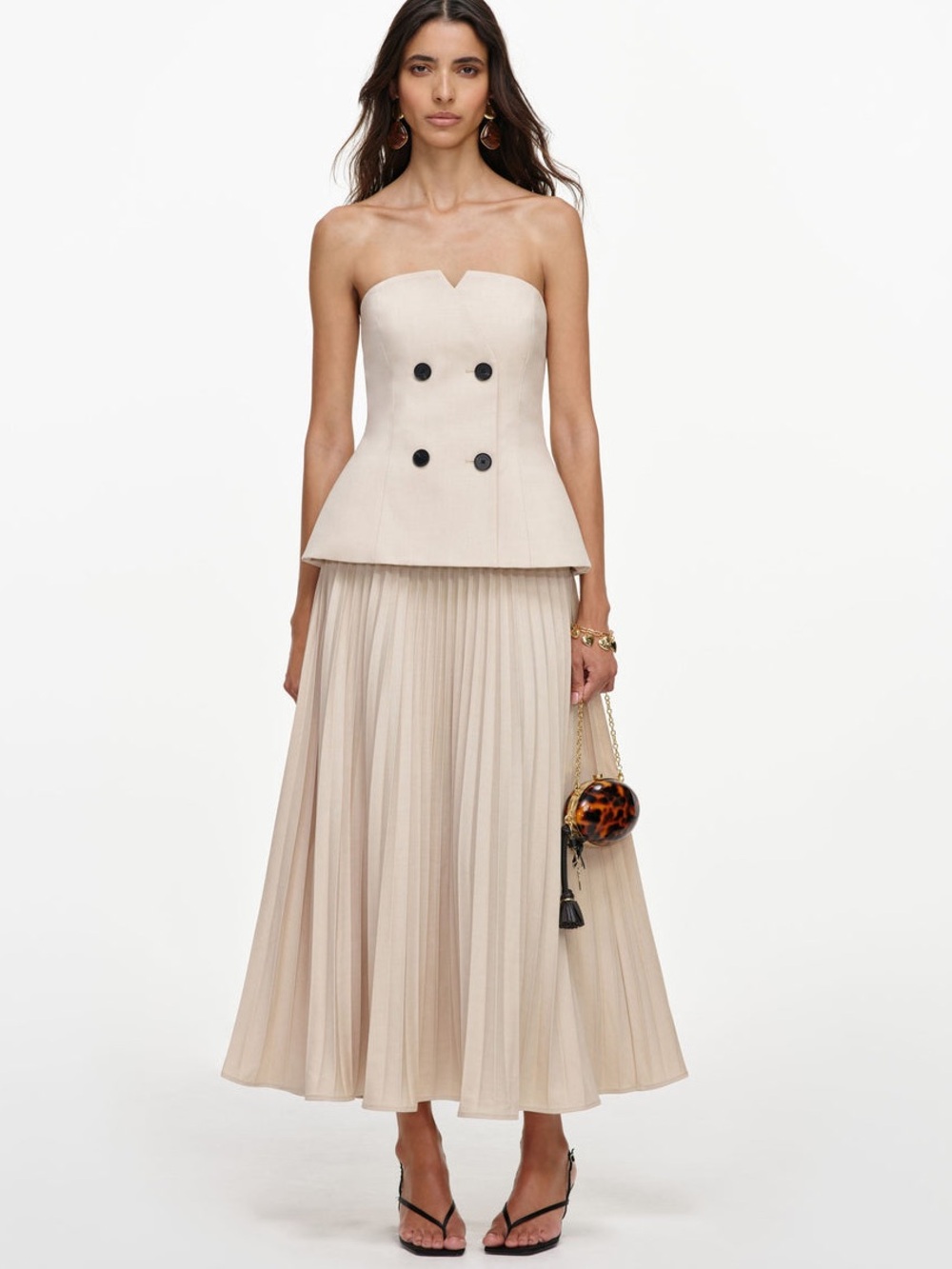 NWOT Self-Portrait BEIGE BANDEAU PLEATED MIDI DRESS
